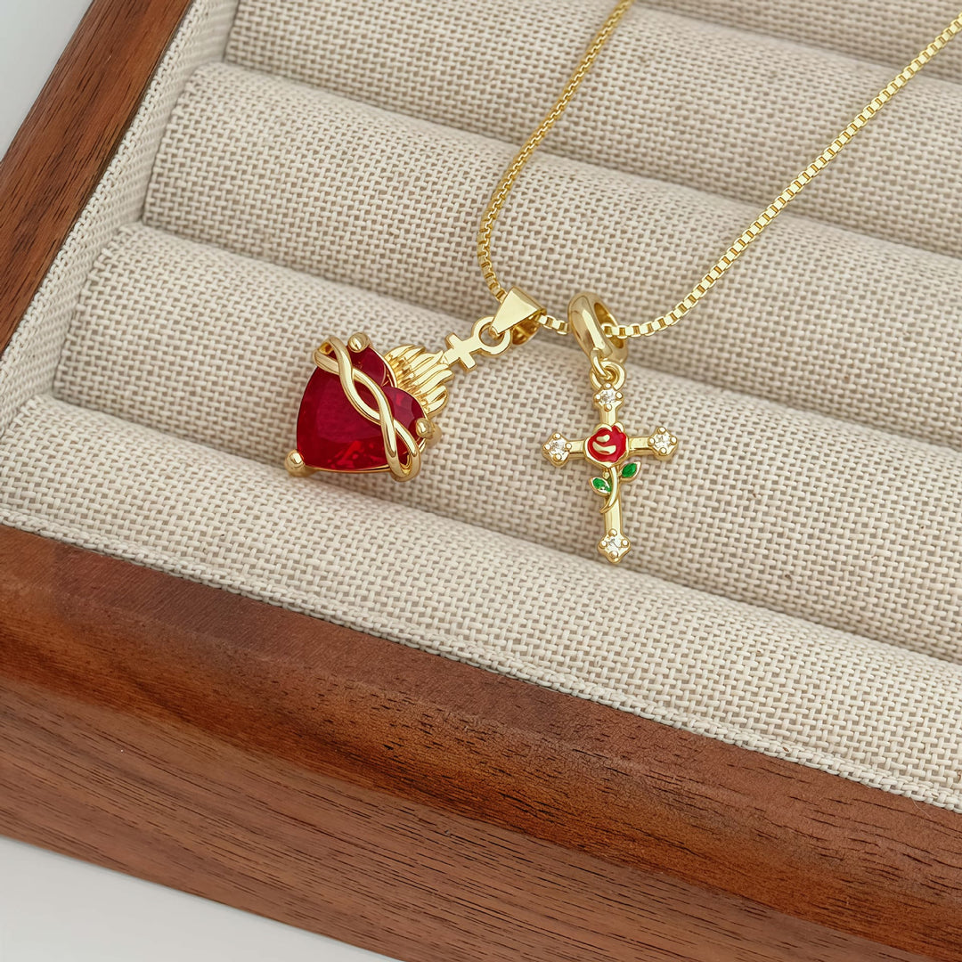 Christianartworkshop Sacred Heart & Rose Cross Pendant Necklace: Embody Divine Love and Redemptive Grace - image 3