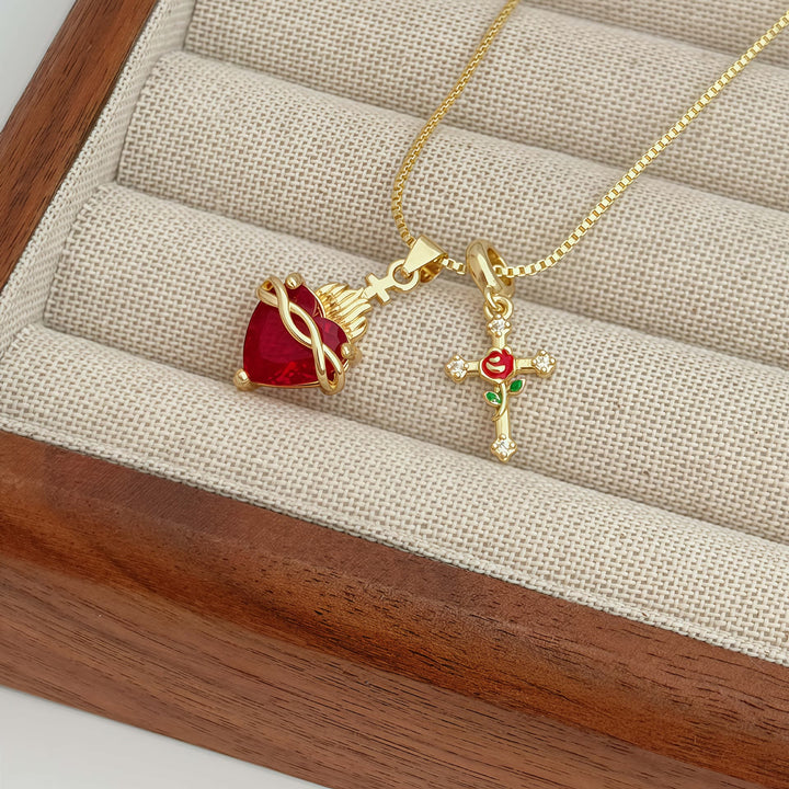 Christianartworkshop Sacred Heart & Rose Cross Pendant Necklace: Embody Divine Love and Redemptive Grace - image 3