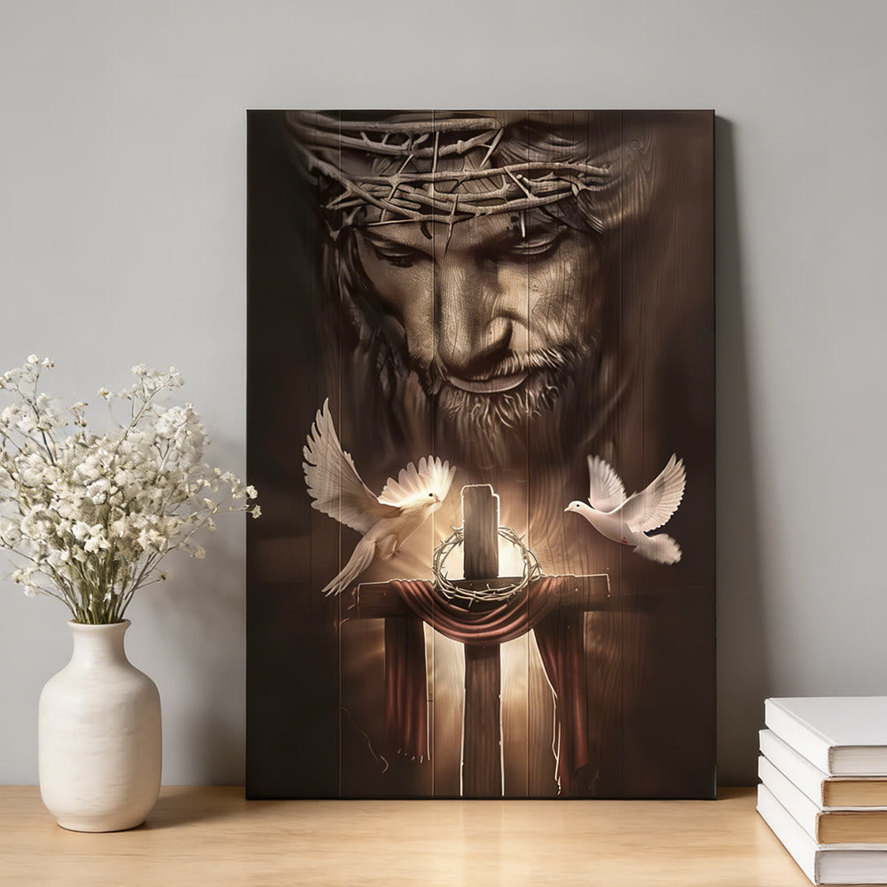 Christianartworkshop Sacred Sacrifice & Dove Wall Art Print: A Symbol of Redemptive Love and Peace - Framed Canvas Painting - 11.81''*15.75''0.71"/30*40*1.8cm - image 0