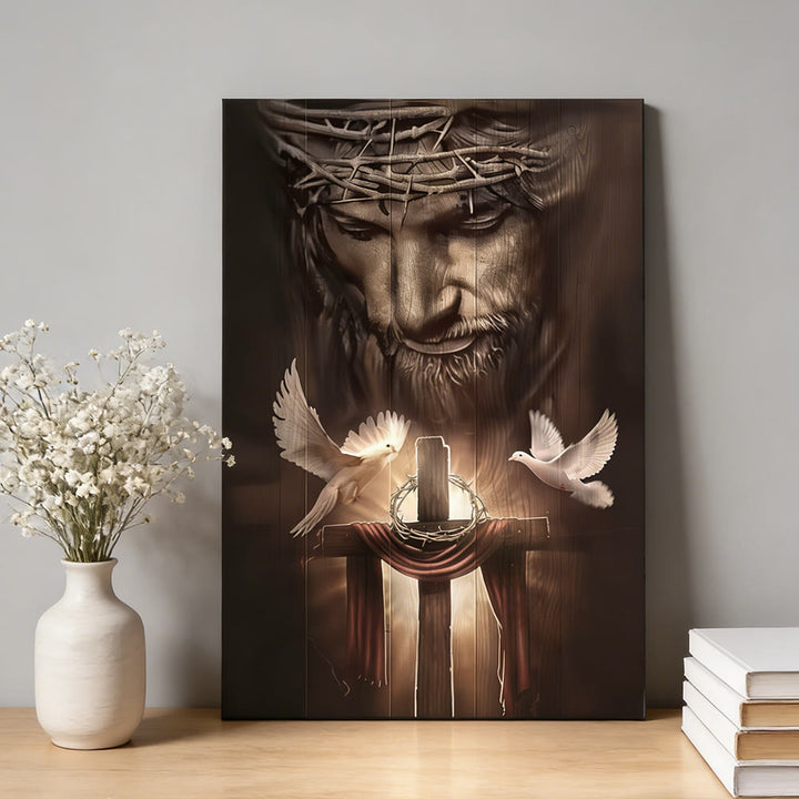 Christianartworkshop Sacred Sacrifice & Dove Wall Art Print: A Symbol of Redemptive Love and Peace - Framed Canvas Painting - 11.81''*15.75''0.71"/30*40*1.8cm - image 0