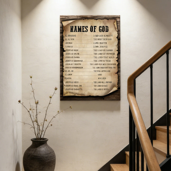 Christianartworkshop Names of God Parchment Wall Art Print: A Symbol of His Unchanging Identity - Framed Canvas Painting - 11.81''*15.75''0.71"/30*40*1.8cm - image 0