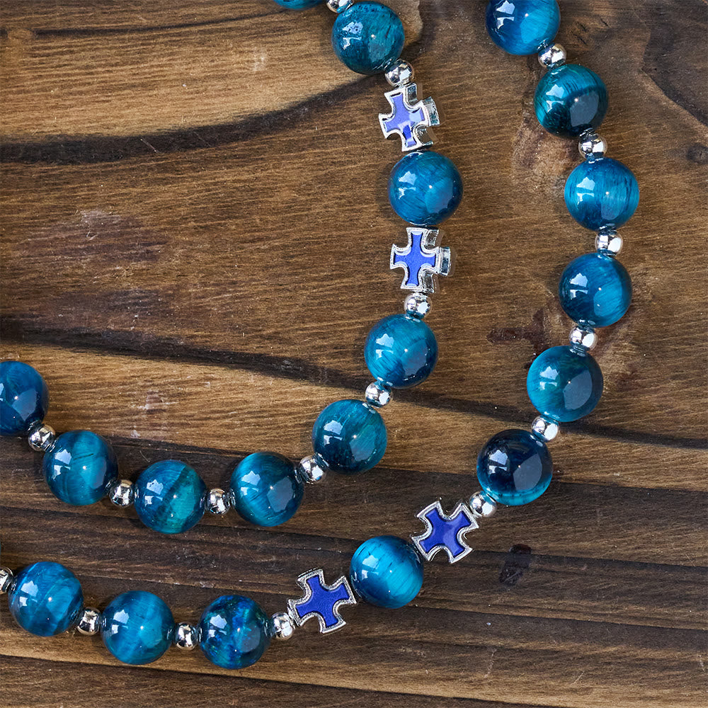 Christianartworkshop Shimmering Blue Tiger Eye Rosary with Enamel Cross for Prayerful Reflection - image 6