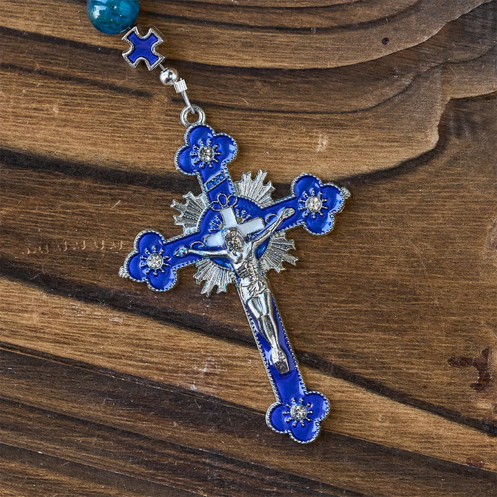Christianartworkshop Shimmering Blue Tiger Eye Rosary with Enamel Cross for Prayerful Reflection - image 7