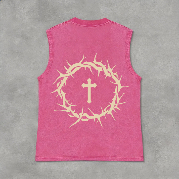 Christianartworkshop Faith Over Fear Crown of Thorns Unisex Washed Tank Top - image 9