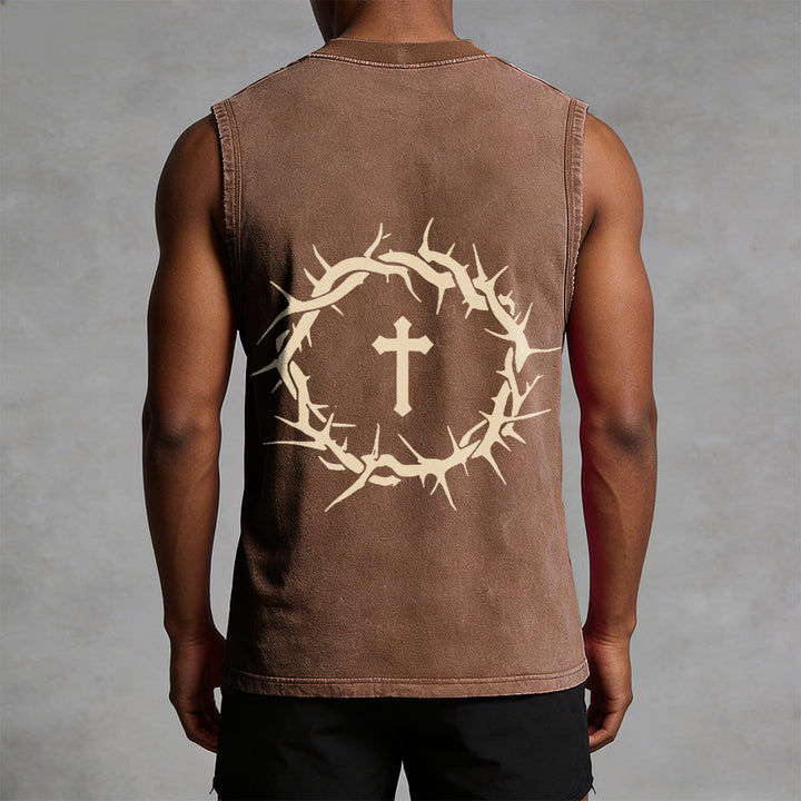 Christianartworkshop Faith Over Fear Crown of Thorns Unisex Washed Tank Top - image 18