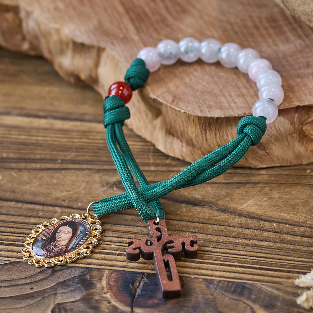 Christianartworkshop Wearable Faith Pink Quartz & Red Agate Pocket Rosary with Our Lady Charm - image 4