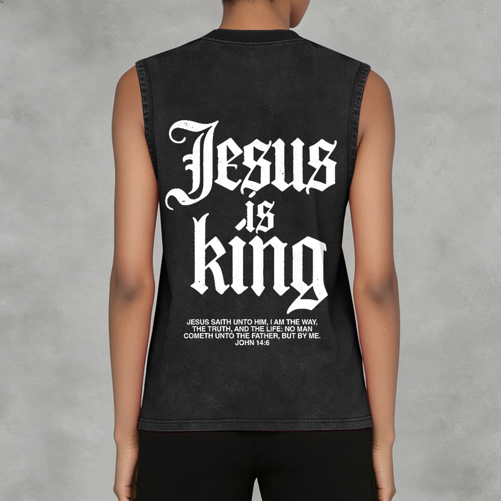 Christianartworkshop Jesus Is King Gothic Unisex Washed Tank Top - image 6