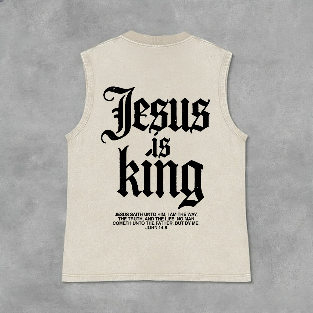 Christianartworkshop Jesus Is King Gothic Unisex Washed Tank Top - Beige - 2XL - image 1