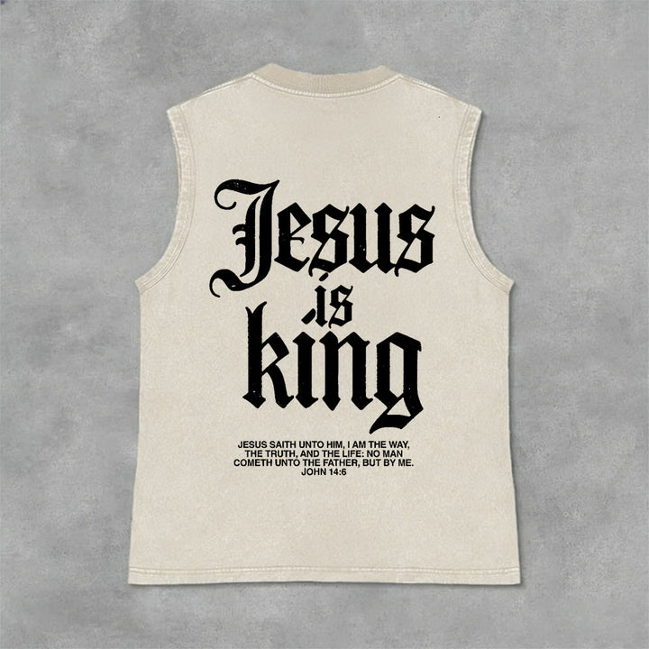 Christianartworkshop Jesus Is King Gothic Unisex Washed Tank Top - Beige - 2XL - image 1