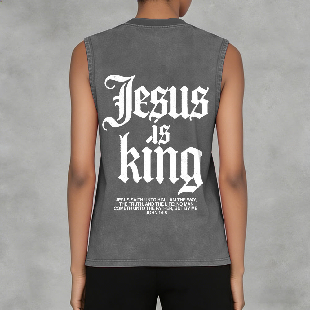 Christianartworkshop Jesus Is King Gothic Unisex Washed Tank Top - image 12