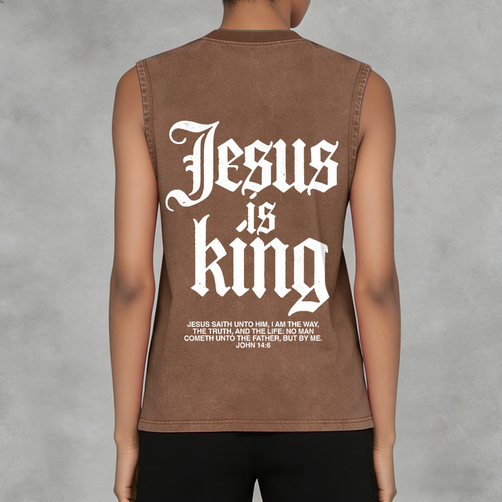 Christianartworkshop Jesus Is King Gothic Unisex Washed Tank Top - image 15