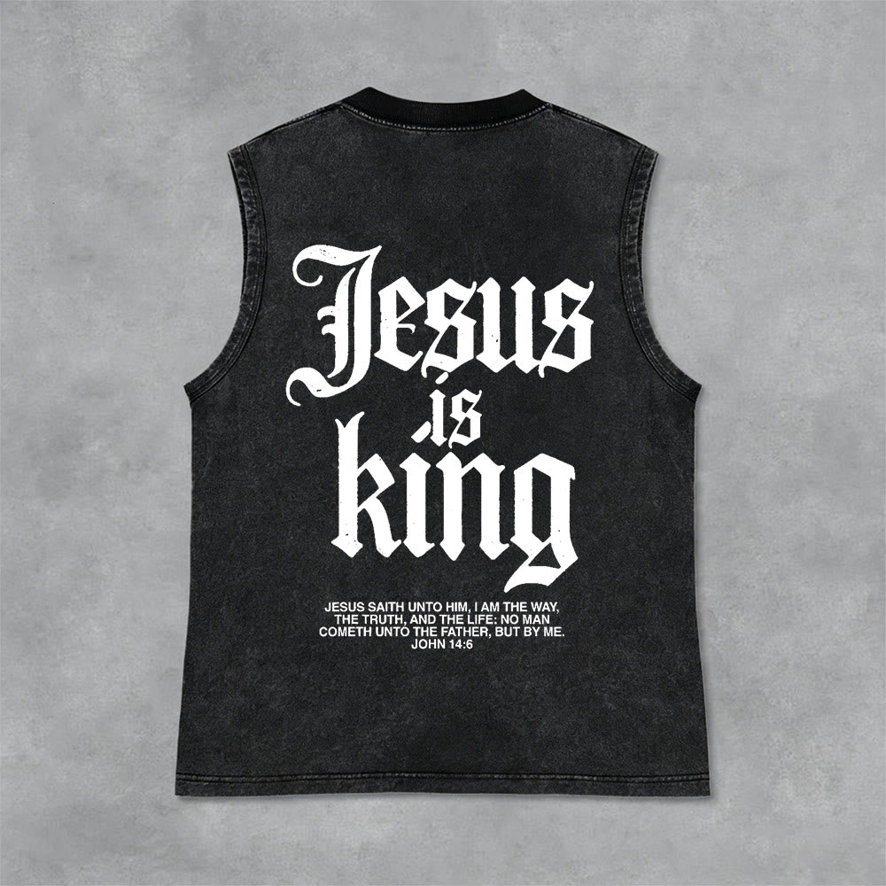 Christianartworkshop Jesus Is King Gothic Unisex Washed Tank Top - Black - 2XL - image 4