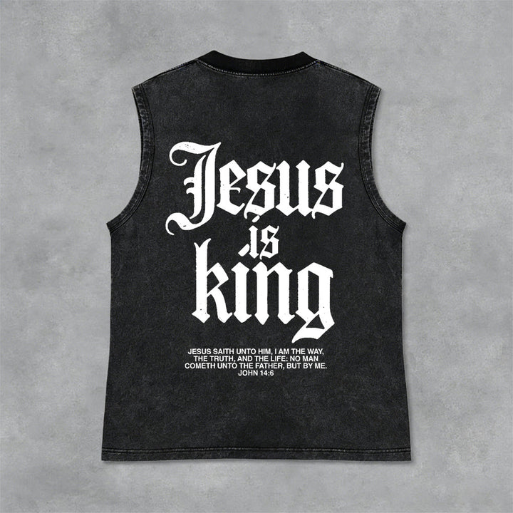 Christianartworkshop Jesus Is King Gothic Unisex Washed Tank Top - Black - 2XL - image 4