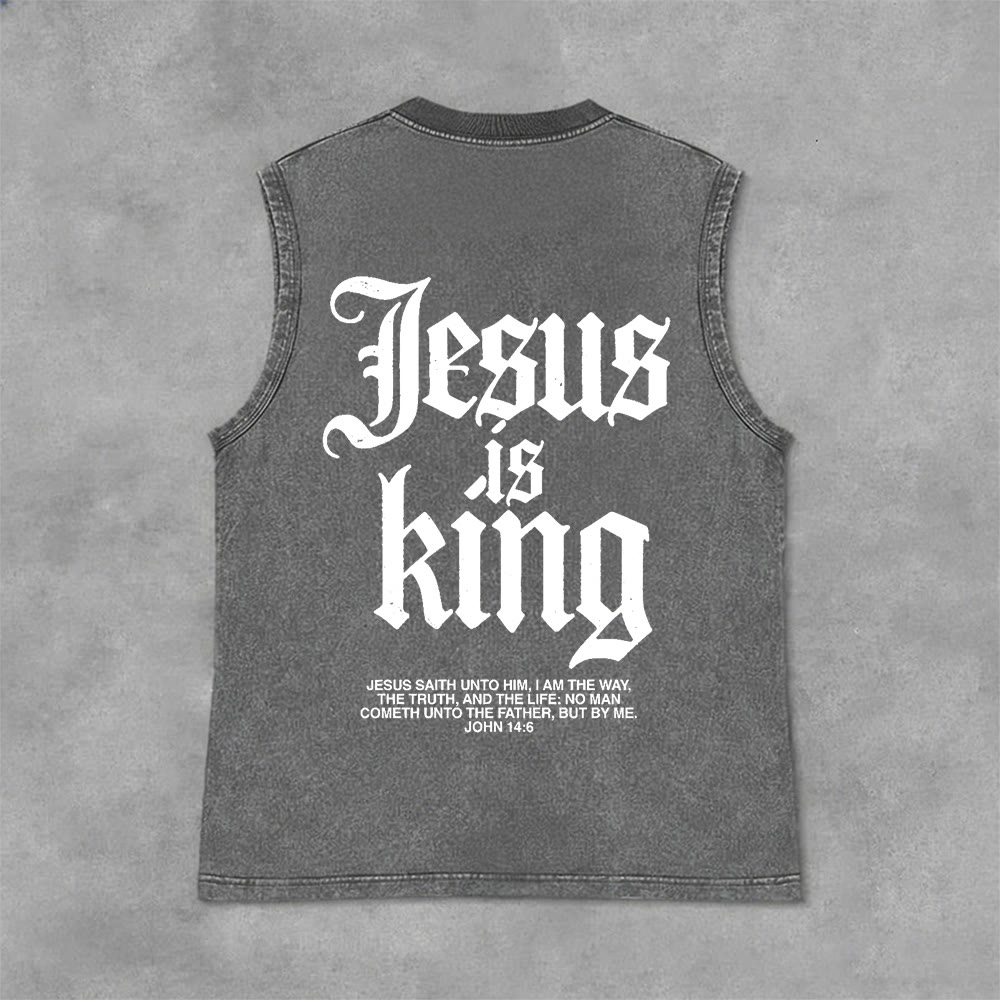 Christianartworkshop Jesus Is King Gothic Unisex Washed Tank Top - Grey - 2XL - image 10