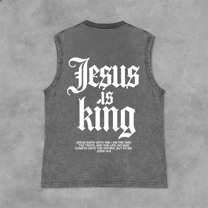 Christianartworkshop Jesus Is King Gothic Unisex Washed Tank Top - Grey - 2XL - image 10
