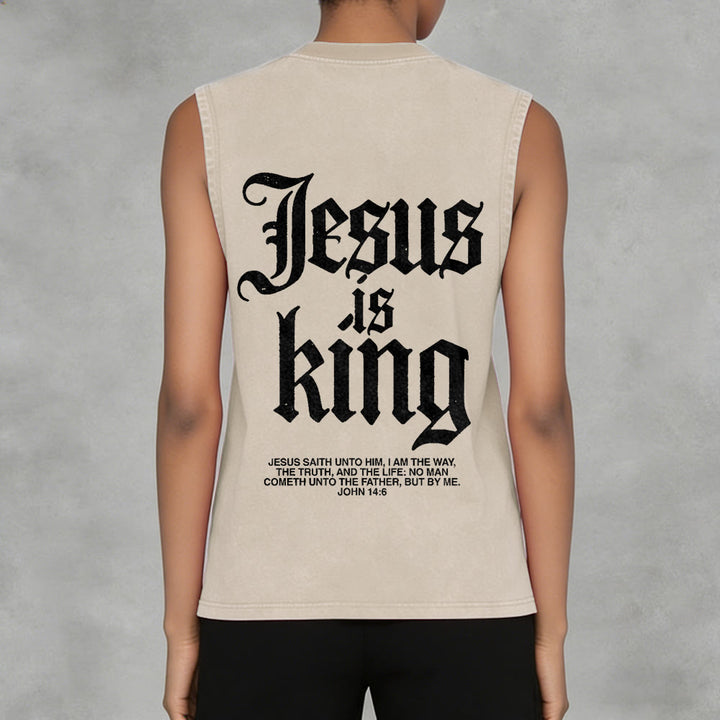 Christianartworkshop Jesus Is King Gothic Unisex Washed Tank Top - image 3