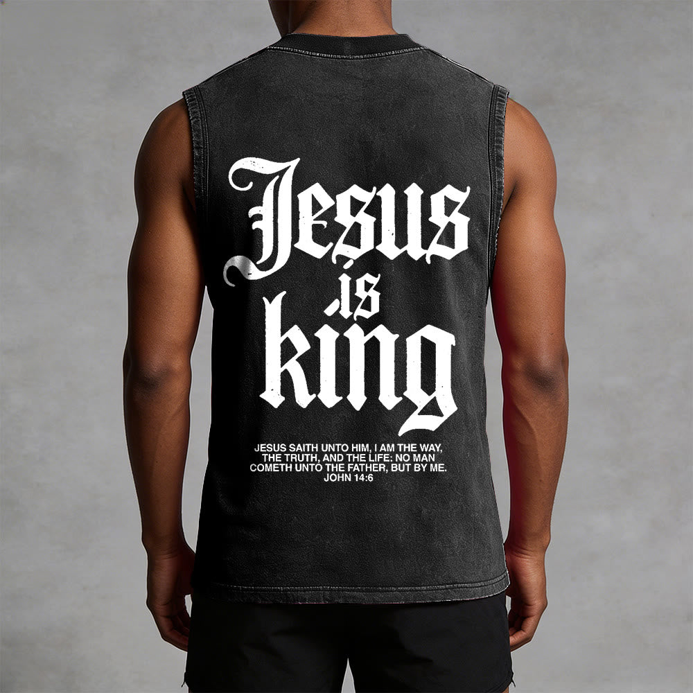 Christianartworkshop Jesus Is King Gothic Unisex Washed Tank Top - image 5