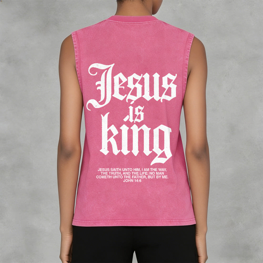 Christianartworkshop Jesus Is King Gothic Unisex Washed Tank Top - image 9