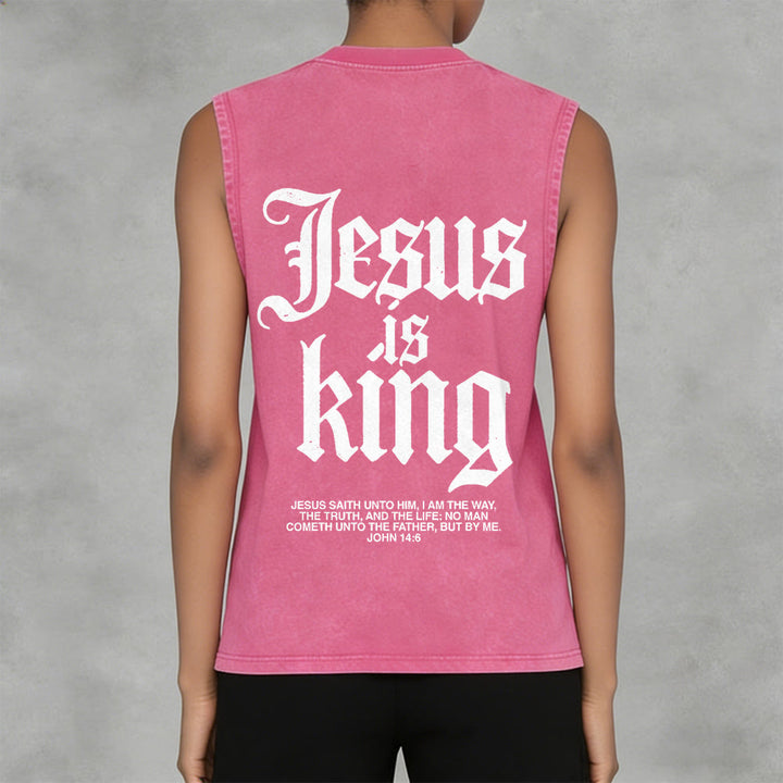 Christianartworkshop Jesus Is King Gothic Unisex Washed Tank Top - image 9