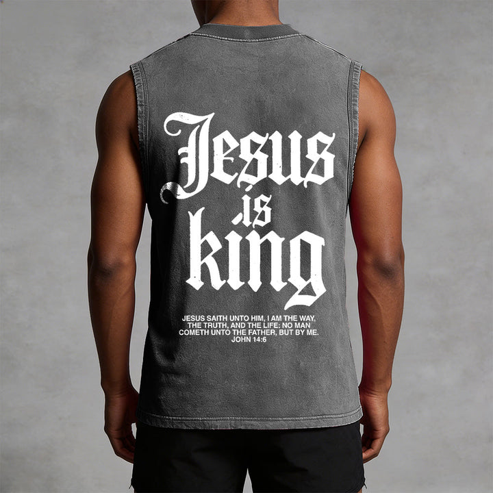 Christianartworkshop Jesus Is King Gothic Unisex Washed Tank Top - image 11