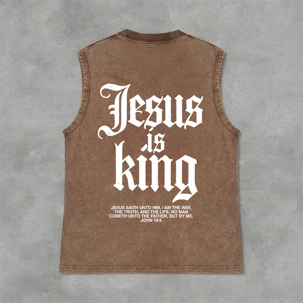 Christianartworkshop Jesus Is King Gothic Unisex Washed Tank Top - Brown - 2XL - image 13