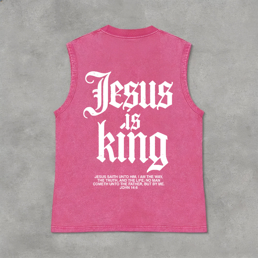 Christianartworkshop Jesus Is King Gothic Unisex Washed Tank Top - Pink - 2XL - image 7