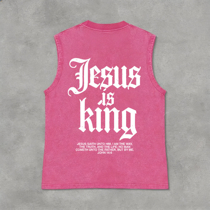 Christianartworkshop Jesus Is King Gothic Unisex Washed Tank Top - Pink - 2XL - image 7