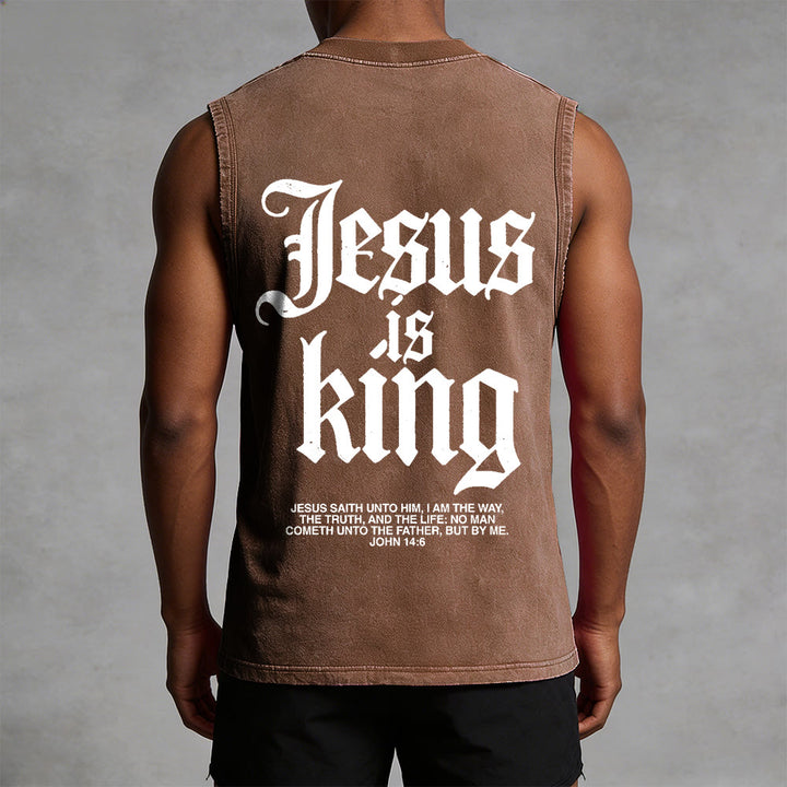 Christianartworkshop Jesus Is King Gothic Unisex Washed Tank Top - image 14