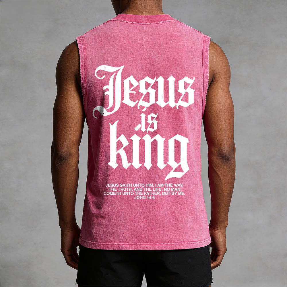 Christianartworkshop Jesus Is King Gothic Unisex Washed Tank Top - image 8
