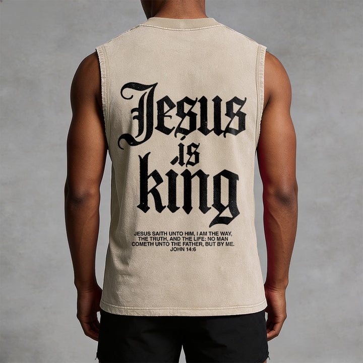 Christianartworkshop Jesus Is King Gothic Unisex Washed Tank Top - image 2