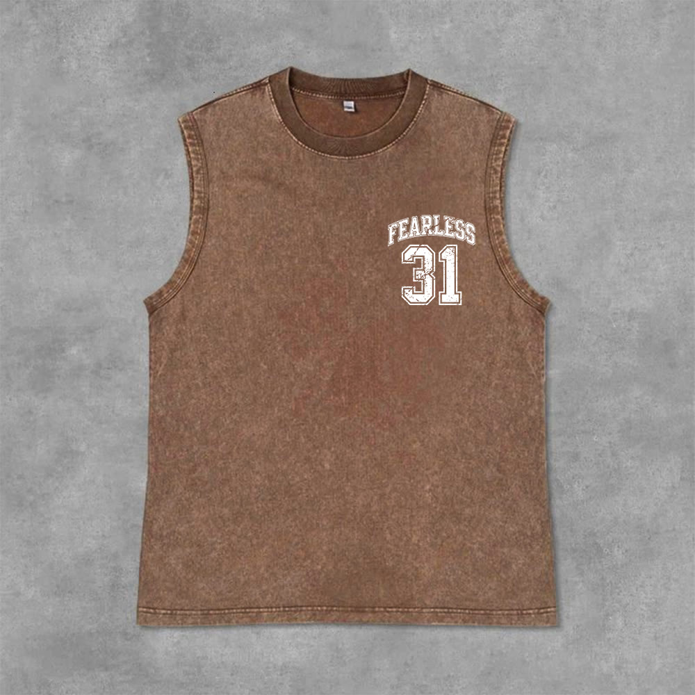 Christianartworkshop Proverbs 31: Fearless Varsity Unisex Washed Tank Top - image 15