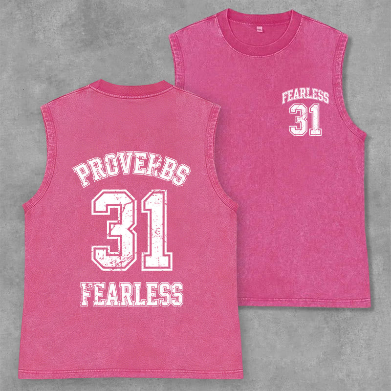 Christianartworkshop Proverbs 31: Fearless Varsity Unisex Washed Tank Top - Pink - 2XL - image 0