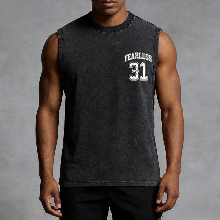 Christianartworkshop Proverbs 31: Fearless Varsity Unisex Washed Tank Top - image 24