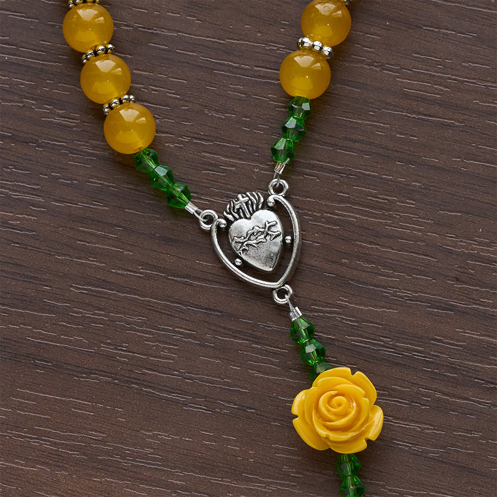 Christianartworkshop Easter Yellow Jade & Rose Bead Garden of Faith Rosary with Delicate Cross - image 8