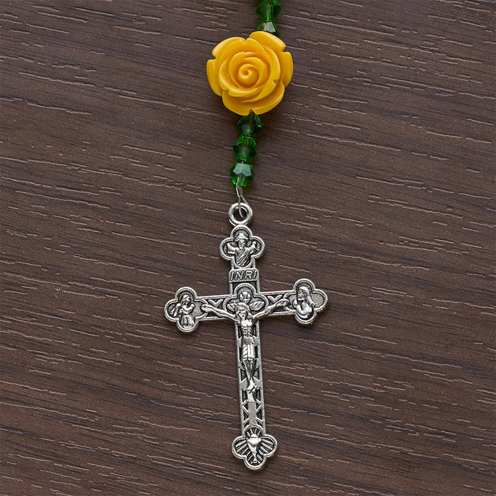 Christianartworkshop Easter Yellow Jade & Rose Bead Garden of Faith Rosary with Delicate Cross - image 9