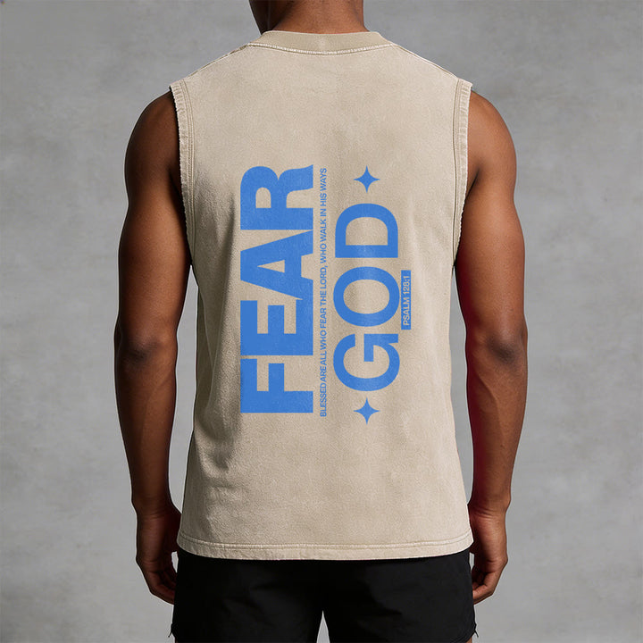 Christianartworkshop Fear God Psalm 128:1 Unisex Washed Tank Top - image 1