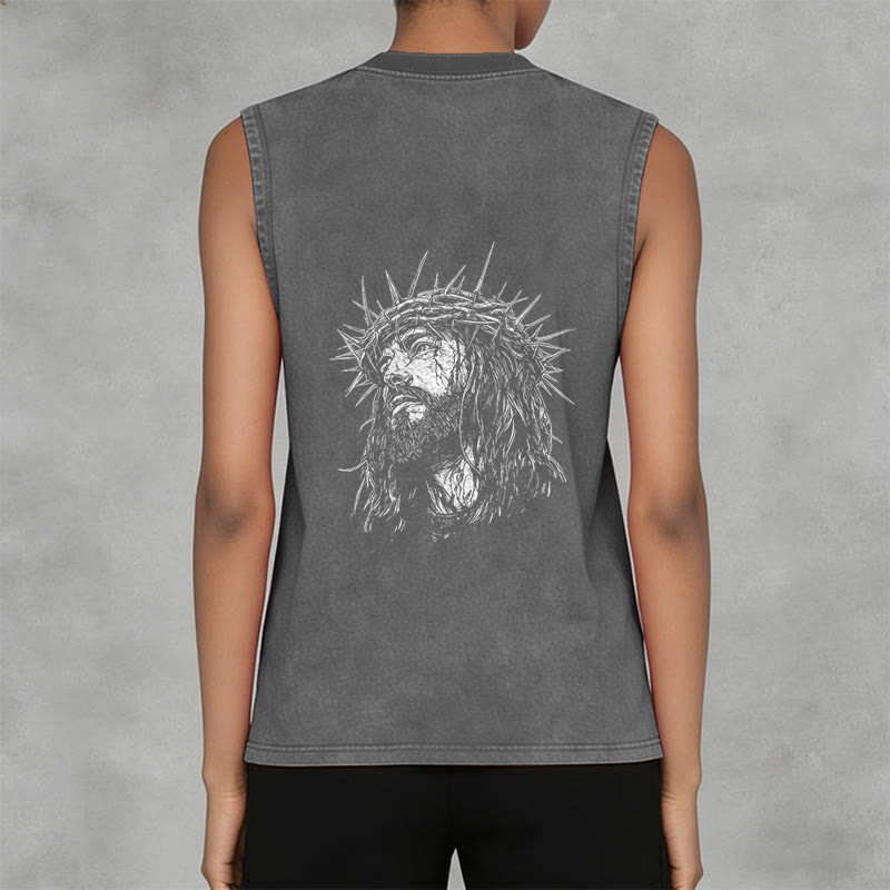 Christianartworkshop Jesus: Crown of Thorns Sketch Unisex Washed Tank Top - image 25