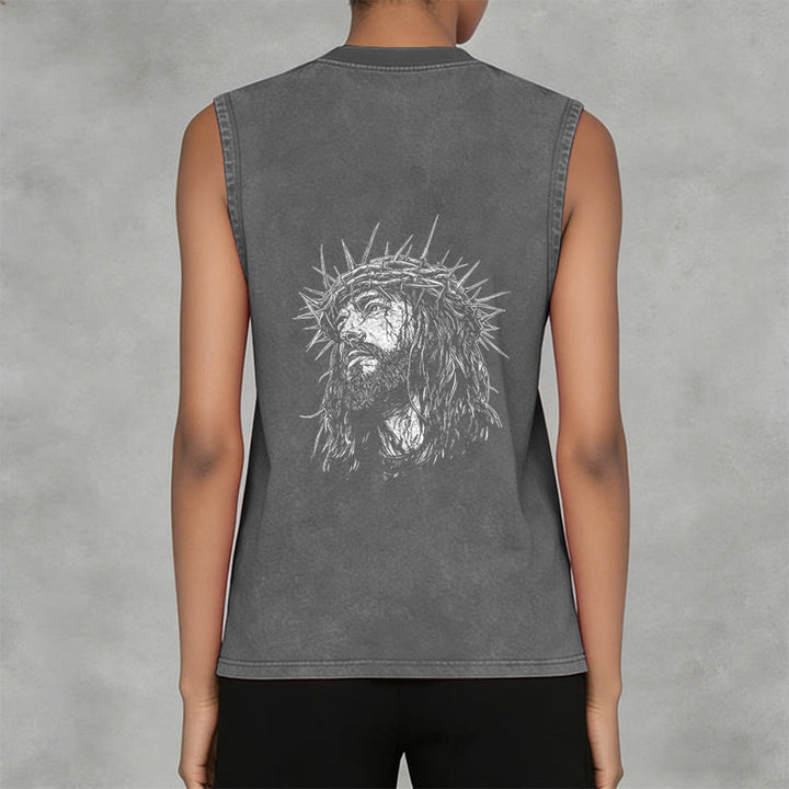 Christianartworkshop Jesus: Crown of Thorns Sketch Unisex Washed Tank Top - image 25