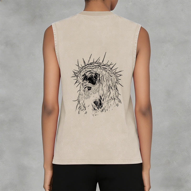Christianartworkshop Jesus: Crown of Thorns Sketch Unisex Washed Tank Top - image 13