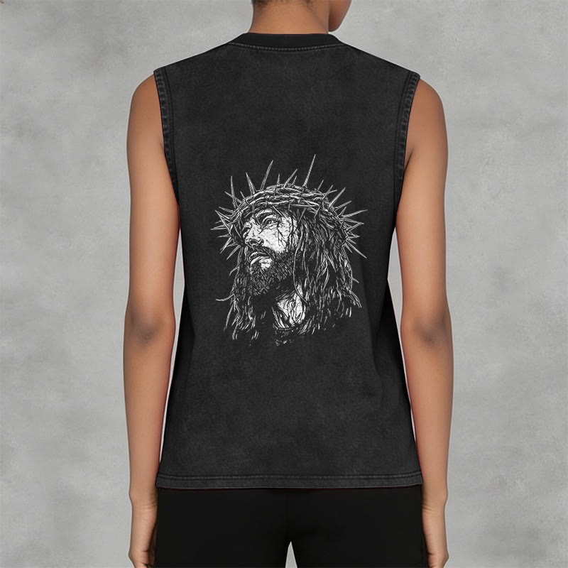 Christianartworkshop Jesus: Crown of Thorns Sketch Unisex Washed Tank Top - image 6