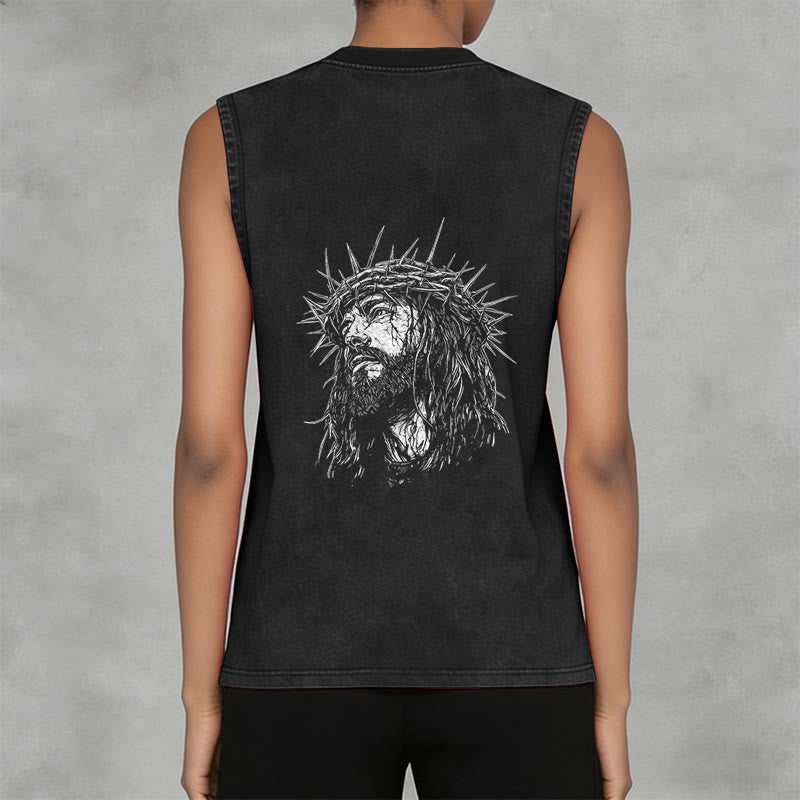 Christianartworkshop Jesus: Crown of Thorns Sketch Unisex Washed Tank Top - image 6