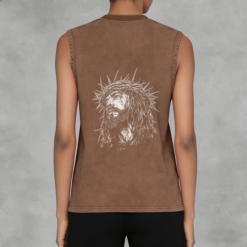 Christianartworkshop Jesus: Crown of Thorns Sketch Unisex Washed Tank Top - image 33