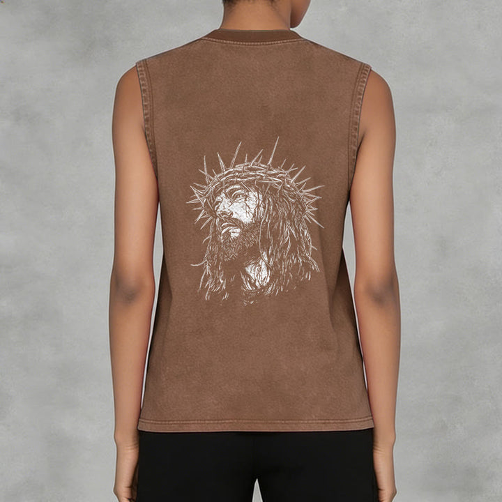 Christianartworkshop Jesus: Crown of Thorns Sketch Unisex Washed Tank Top - image 33