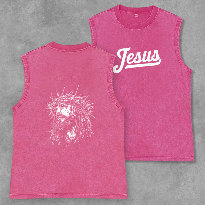 Christianartworkshop Jesus: Crown of Thorns Sketch Unisex Washed Tank Top - Pink - 2XL - image 14