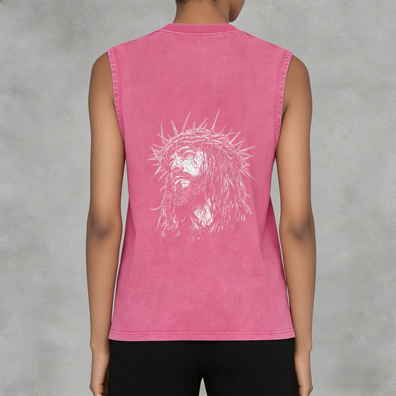 Christianartworkshop Jesus: Crown of Thorns Sketch Unisex Washed Tank Top - image 20