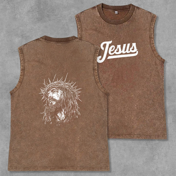 Christianartworkshop Jesus: Crown of Thorns Sketch Unisex Washed Tank Top - Brown - 2XL - image 28