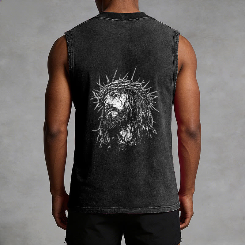 Christianartworkshop Jesus: Crown of Thorns Sketch Unisex Washed Tank Top - image 4