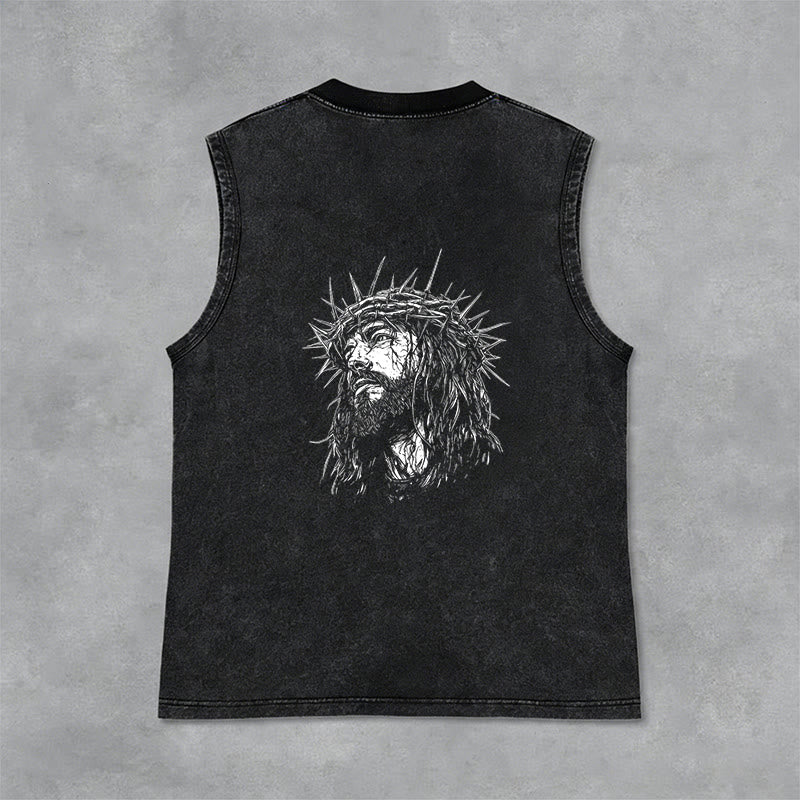 Christianartworkshop Jesus: Crown of Thorns Sketch Unisex Washed Tank Top - image 2