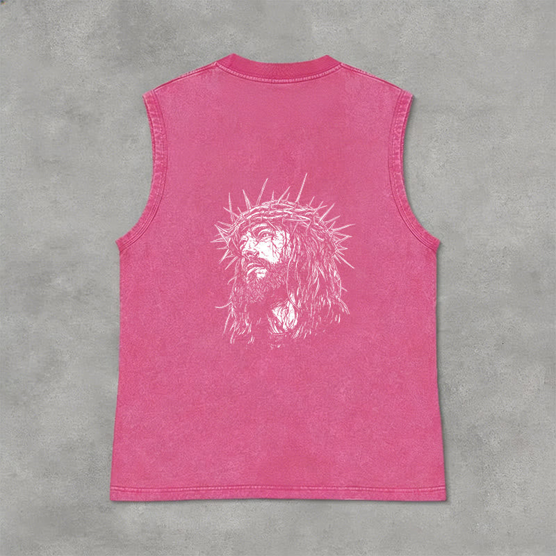Christianartworkshop Jesus: Crown of Thorns Sketch Unisex Washed Tank Top - image 16