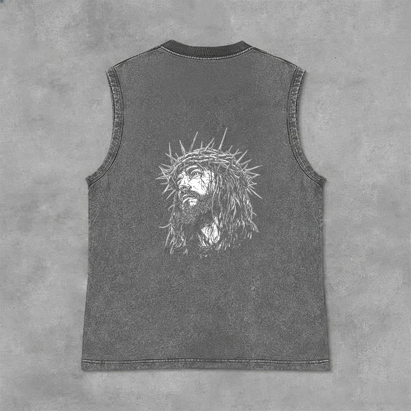 Christianartworkshop Jesus: Crown of Thorns Sketch Unisex Washed Tank Top - image 23